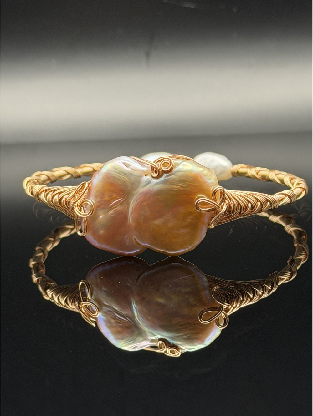 candy+clover elite freshwater iridescent baroque pearl wire wrap bangle bracelet